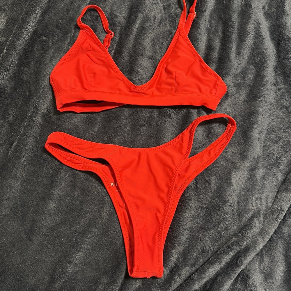 White Fox Red Triangle Bikini Set with High-Cut Design /cheeky